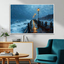 Stormy Night at Beach Pier Oil Painting Large Wall Art