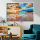 Serene Beach Sunset Wall Art | Coastal Ocean Canvas Print |