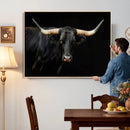 Black Bull Wall Art – Majestic Longhorn Canvas Print with