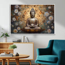 Golden Buddha Wall Art Canvas Print | Zen Meditation Floral