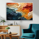 Blue Orange Abstract Wave Wall Art Canvas Print, Framed Blue