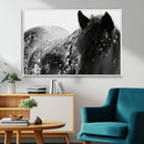 Black Horse in Snow Canvas Print | Winter Horse Wall Art |