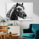 Winter Horse Canvas Print | Large 3-Panel Black White Equine