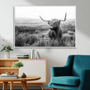 Scottish Highland Cow Wall Art | Black and White Canvas
