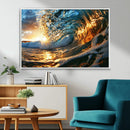 Ocean Wave at Sunset Canvas Wall Art – Vibrant Coastal Beach