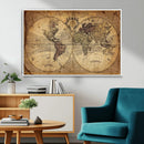 Vintage World Map Wall Art Canvas – Antique Style Push Pin