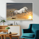 Large Wall Art Canvas Print – White Jumping Horse Sunset