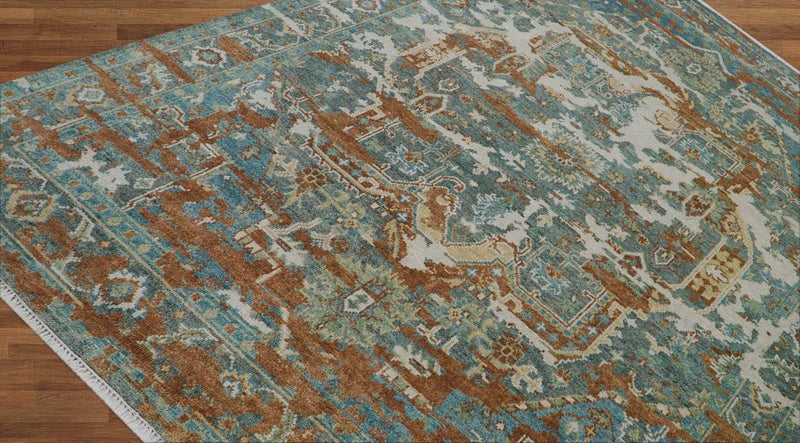 7' 10''x10' 1'' Hand Knotted LoomBloom Muted Turkish Oushak 100% Wool Transitional Oriental Area Rug Beige, Rust Color