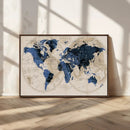 Vintage Blue World Map Canvas Wall Art – Antique Style