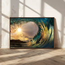 Golden Wave Sunset Canvas Print – Large Coastal Wall Art for