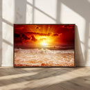 Red Sunset Ocean Beach Canvas Wall Art Beach Canvas, Coastal