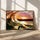 Golden Wave Sunset Triptych Canvas Art, Giclee Canvas Print