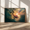 Ocean Wave Sunset Canvas Wall Art – Triptych Seascape Print