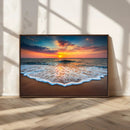 Sunset Beach Canvas Wall Art – Colorful Ocean Waves Triptych