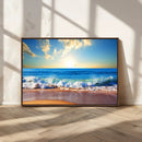 Tropical Beach Sunset Canvas Art, Ocean Waves and Sandy