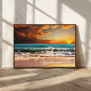 Golden Sunset Beach Canvas Wall Art – Triptych Seascape