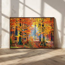 Autumn Red Forest Triptych Canvas Wall Art Print, Forest