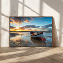 Small Boat At The Beach Sunset Wall Art, Boat Sunset Wall