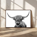 Grayscale Scottish Highland Cow Cattle Art Print Farmhouse by MyGreatCanvas | Canvas Wall Art Prints | Photo Prints & Wall Decor