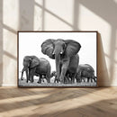 Black White Elephant Family Wall Art Canvas Print