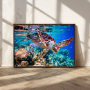 Underwater Coral Reef Sea Turtle Wall Art Canvas Print,