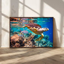 Sea Turtle Wall Art Canvas Print – Vibrant Ocean Coral Reef