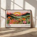 Framed Yayoi Kusama Print, Vibrant Floral Mountain Art