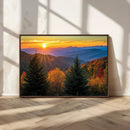 Golden Sunset Over Mountain Forest Canvas Wall Art Print -