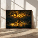 Golden Tree of Life Canvas Wall Art Print - Majestic Glowing