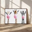 Bubblegum Animals Canvas Wall Art - Playful Giraffe and