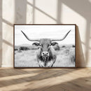 Highland Cow Wall Art Canvas Print – Black and White Western