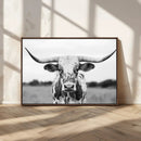 Highland Cow Wall Art Canvas Print – Black and White Western