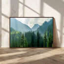 Misty Forest Mountain Wall Art Canvas Print – Framed Serene