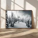 Snowy Pines Wall Art Canvas Print – Framed Ski Lift Winter