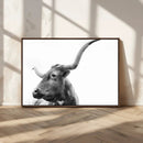 Longhorn Wall Art Canvas Print – Framed Monochrome Ranch Cow