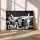 Black & White Longhorn Cattle Wall Art Canvas Print, Rustic by MyGreatCanvas | Canvas Wall Art Prints | Photo Prints & Wall Decor