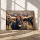 Majestic bull head close-up, long curved horns, detailed fur by MyGreatCanvas | Canvas Wall Art Prints | Photo Prints & Wall Decor