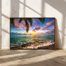 Framed Tropical Sunset Art Canvas Print
