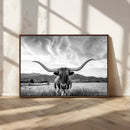 Longhorn Black and White Wall Art – Rustic Western Bull