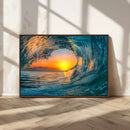 Ocean Wave Sunset Wall Art | Large Coastal Wave Canvas Print
