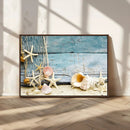 Seashells on Rustic Wooden Background, Seashells Wall Art