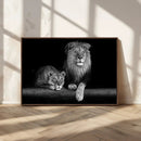 Large Black and White Lion Couple Wall Art Canvas Print –