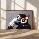 Dj Monkey Listening to Music Wall Art Print | Banksy Monkey by MyGreatCanvas | Canvas Wall Art Prints | Photo Prints & Wall Decor