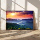 Beautiful Sunset over Hills Forest Landscape Canvas Wall Art