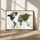 Vintage World Map Wall Art Canvas Print, Framed Rustic Earth