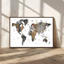 Modern Metallic World Map Canvas Wall Art – Framed