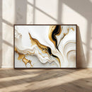 Gold Waves on Pure White Canvas – Gold Abstract Art for