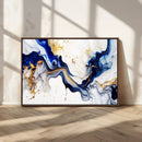 Golden Cascades on Midnight Blue – Deep Blue Abstract Wall
