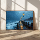 Stormy Night at Beach Pier Oil Painting Large Wall Art