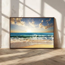 Golden Sunset Beach Triptych Canvas Wall Art for Living Room